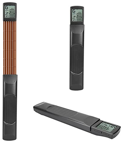 Taschengitarren Übungshals, Gitarren Akkord Trainer Mini 6 Bund Gitarren Übungswerkzeug Tragbarer Digitaler Gitarrentrainer mit Drehbarer Kartenbildschirm für Anfänger