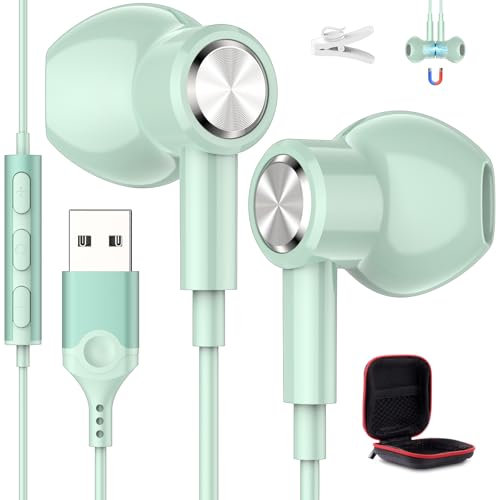 Auriculares con Micrófonos para PC, Magnético Ligeros Audifonos USB para Juegos,Cancelación Ruido Auriculares para Portátil con Control de Audio Audifonos Gaming para Transmisión En Vivo PS 4 Oficina