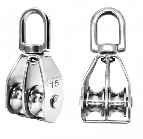 2 Stück Doppel Umlenkrollen für Seile 6mm, M15 Seilrolle Umlenkrolle Edelstahl Tragkraft 35Kg Fitness Umlenkrolle Klein Zum Anheben