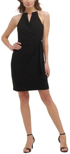 kensie Robe moulante à col bénitier pour femme, noir, 36