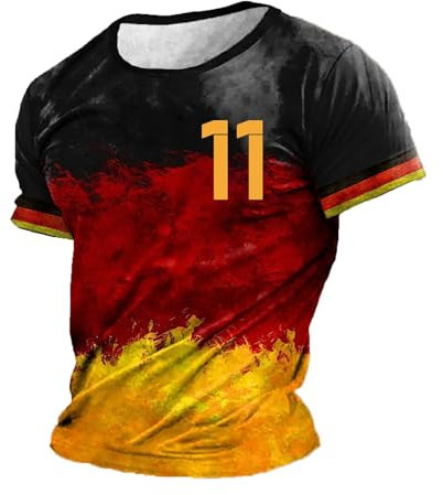 Caxndycing Deutschland Fanartikel T-Shirts für Herren Kurzarm Rundhals Regular Fit Sommer Sweatshirt EM 2024 Fußball Trikot mit Nummer Tshirt Gedruckt Deutasche Flagge Spielernummer
