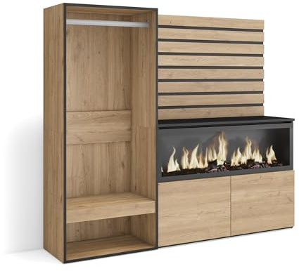 Skraut Home | Aparador | con Almacenamiento | 167x145x35 cm | Dormitorio, habitación | Chimenea eléctrica XXL | Vestidor Abierto | Estilo Moderno | Roble