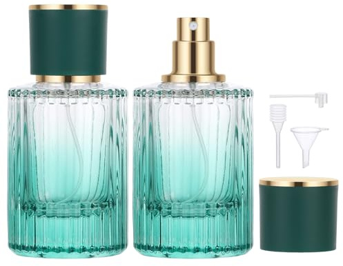 Segbeauty Parfüm Abfüller, 2 Stück 50ml Parfum Zerstäuber für Unterwegs, Parfum Flaschen zum Abfüllen, Parfümflasche Leer, Parfümzerstäuber Glas, für Männer und Frauen (Farbverlauf Grün)