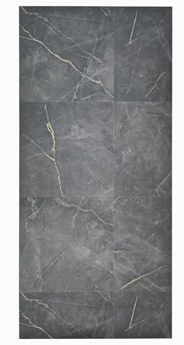 Tadi & Imperio1979 Alfombra de Cocina Larga Vinilo Antracita Con Dibujo Mármol Beteado, Para Salón y Oficina, Antideslizante Con Detalles Gris