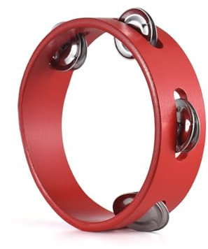 Btuty Tamburin für Erwachsene, angenehmer Klingelton, rot, handgekröpft, Glockenringe, Holz, Metall, Glocke, Klang, Percussion-Instrumente, Zuhause, Schule, Party, 15,2 cm