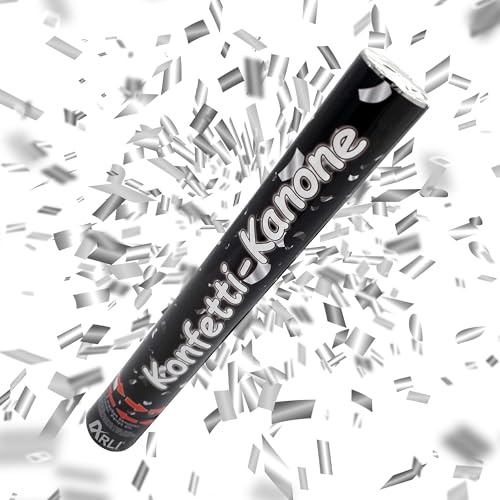 ARLI Partypopper XL 38cm – 24x Konfettikanonen Silber Konfetti-Kanone für Hochzeiten Geburtstage Party Silvester Popper Events | Konfettiregen Effekt Druckluftmechanismus Einfache Handhabung