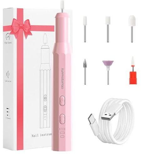 XunmotorYao Fresa per Unghie Professionale Manicure Elettrico e Pedicure Set Lima Unghie Elettrica Trapano Chiodo per Casa e Salone con Set Strumenti di Lucidatura,Rosa