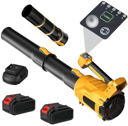 Akku-Laubbläser 21V 3000mAh Leaf Blower 5 Gang Bürstenloser Digitalanzeige Elektrischer Laubbläser 530CFM für Laub/Schnee/Autostaub/Gartenpflege