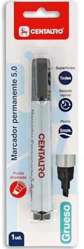 Centauro - Pennarello permanente nero, 5 mm, punta smussata, inchiostro base olio, asciugatura rapida, adatto a tutte le superfici, metallo, vetro, stagno, plastica, pellicola fotografica, legno,