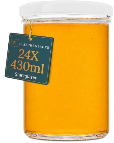 Flaschenbauer - Sturzgläser 430ml 24er Set - Einmachgläser mit Deckel TO82, Schraubgläser, Marmeladengläser, Einkochgläser zur Aufbewahrung, mit Twist-Off-Deckel - Made in Germany (Deckel Weiß)