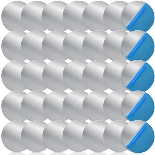 FPMYB Metallplatte Metallplättchen Selbstklebend 40mm, 35 Stück Runden Handy Metall Platte Selbstklebende Set Handy Magnet, Magnete zum Kleben für Magnete Kfz Zubehör Handy Halterung Auto Silber