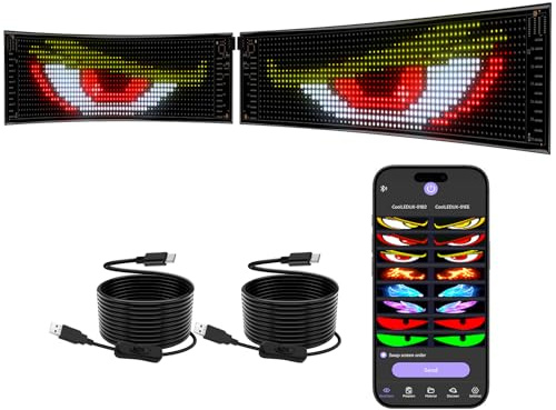 XAXVSTS 2pcs Led Augen,59 X 12cm, Devil Eyes LED Anzeigetafel mit Bluetooth-App,USB 5V,LED Laufschrift für Werbung & Party-Deko