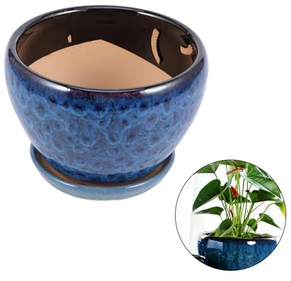 Toyvian Maceta de Cerámica Azul Fácil de Mover y Almacenar para Suculentas con Bandeja Dividida Adecuado para Cactus en Escritorio o Estantería