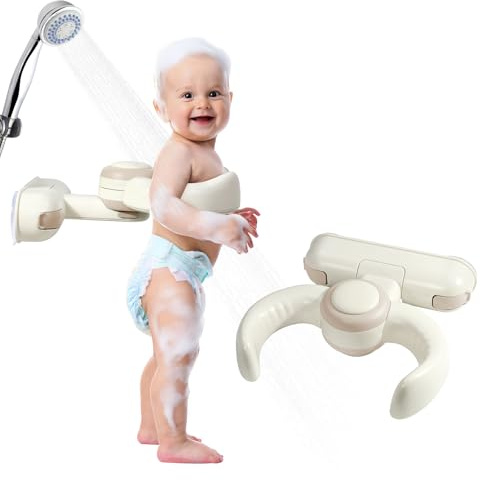 Orzbow Baby Dusche Ständer für 6-36 Monate, Rosa | Faltbar & Höhenverstellbare Baby Badewanne Stand, Stabiler Vakuum-Saugnapf für Alle Glatten Oberflächen, Wandmontierte