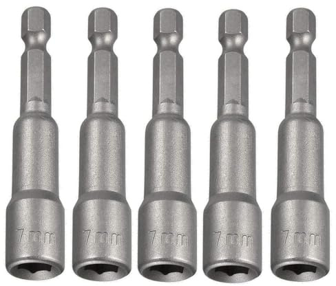 Fixinus Juego de 5 llaves de vaso magnéticas de 7 mm, 1/4 pulgadas, para taladros, destornilladores y adaptadores de vaso de impacto