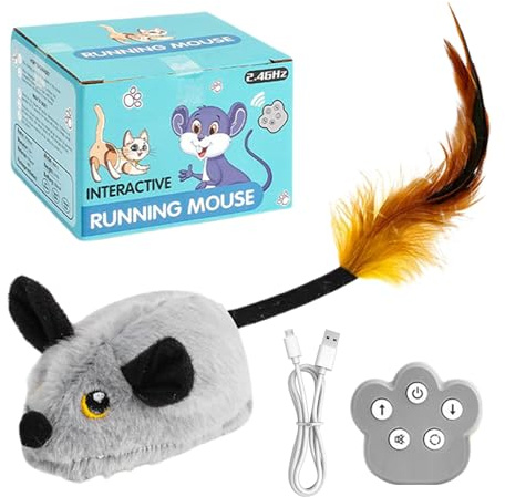 Dopsyesn Jouet pour Chat Automatique | Souris Interactive pour Chats avec Son Grinceant Rechargeable,Peluche Réaliste avec Lumière et Son, Télécommande Rechargeable Jeux d'Intérieur pour Les Animaux