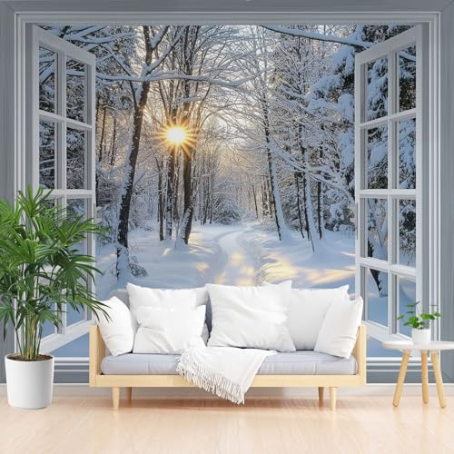 Générique Papier Peint Intissé Paysage Coucher de Soleil d'hiver 150x105cm(L x H) Papier Peint Panoramique Tableaux Muraux Tapisserie Photo Décoration Murale Salon Chambre - Nature Jungle Neige Scène