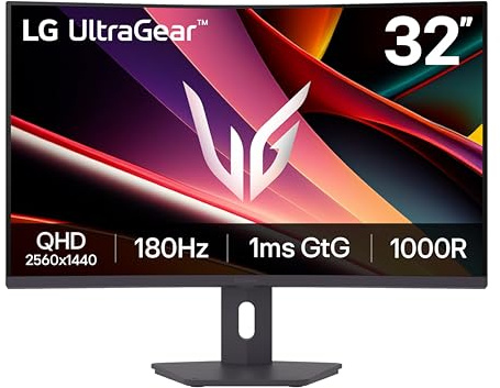 LG 32G600A-B Ultragear QHD (2560 x 1440) Monitor Curvo para Juegos, 180 Hz, 1 ms, AMD FreeSync, HDMI, DisplayPort, Soporte Ajustable, inclinación/Altura/Giratorio, Negro