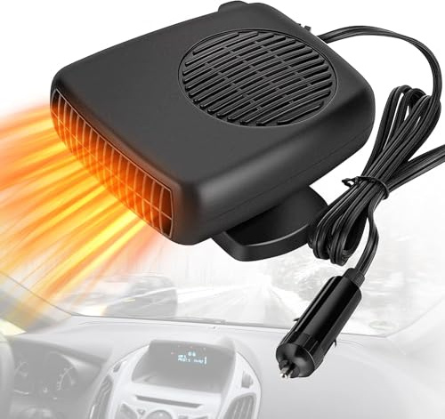 Leaflai 12V Autoheizung -150W Tragbare Anti-Beschlag-Autheizung Winter-Auto-Enteisungsset, das an den Zigarettenanzünder angeschlossen Wird, 2-in-1-Heiz-/Kühl-Windschutzscheibenheizungsventilator