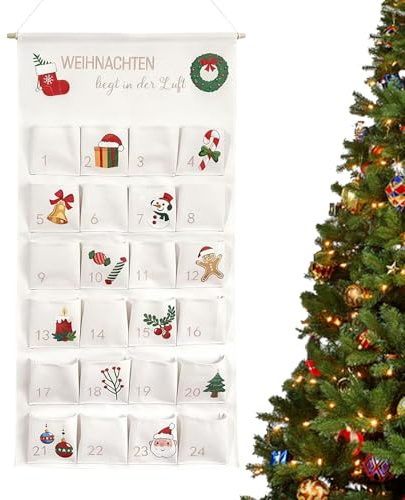 Weihnachts-Countdown-Taschen-Kalender – wiederverwendbare festliche Stoff-Aufbewahrungstasche | Weihnachts-Advents-Countdown-Kalender mit 24 Taschen – für Schokolade, Süßigkeiten, Kekse, Leckereien