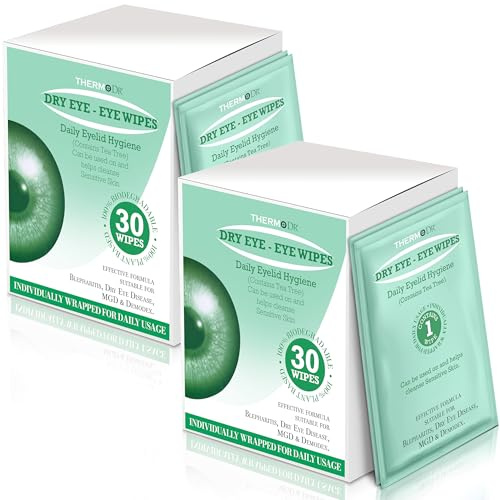 ThermoDR Eyelid Wipes - Tea Tree Oil Eyelid Cleansing Wipes & Eyelash Wipes - Tearless Eyelash Cleaner & Eyelid Cleanser for Sensitive Eye Areas, Fragrance-Free - 60 Pcs