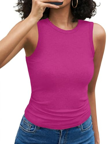 Aottori Top Donna Senza Maniche a Spalla Larga Slim Fit Fucsia S