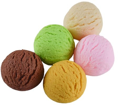 MUCKLILY Lot de 5 Boules de Crème Glacée Artificielles en PVC Multicolores, Accessoires Décoratifs Légers pour Présentation, pour Bar à Café, Vitrines et Séances Photo Studio