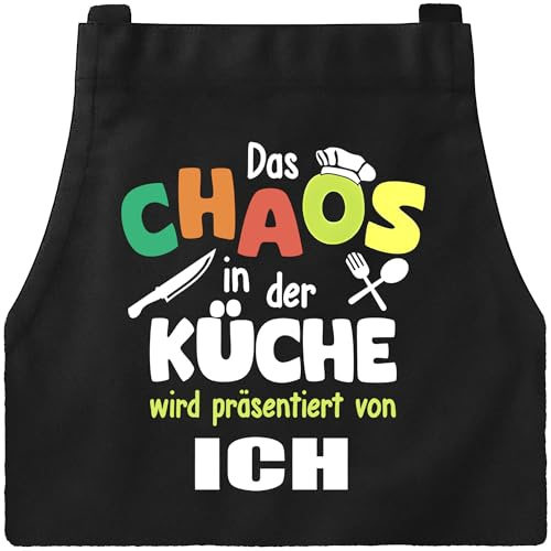 DXDXDXD Lustige Grillschürze für Männer mit 4 Taschen - Personalisierte & praktische Kochschürze für BBQ und Garten Das CHAOS in der kuche wird prasentiert von ICH