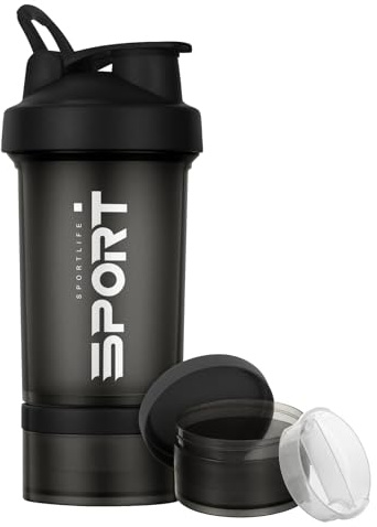 Alaoo Protein Shaker Bottle, Shaker Protein Shakes with Mix Ball Pill Organizer and Storage, Sports Water Bottle for Sports People Fitness Enthusiasts in Gym and Outdoor, Black