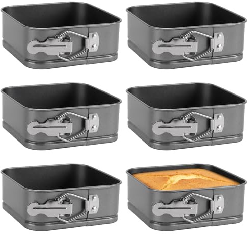 HONYUET 6er Set Springform Klein, 12cm Mini Backform Antihaft Karbonstahl Schwarz mit Flachboden, Kuchenform Klein Kleine Backformen für Käsekuchen und Desserts (Quadratisch)