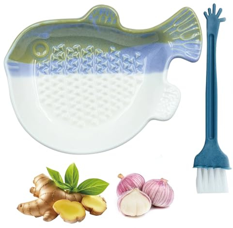 Ceramic Grater Plate, Garlic Grater Plate for Ginger Tea Preparation and Baby Food Making, Pufferfish Design Grater Plate with Ceramic Construction