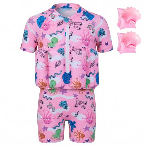 Summshall Traje de baño bebé niña niño con flotación niño natación entrenamiento ayuda flotante traje de baño de una sola pieza nadadores trajes de baño, rosa claro, 1-2 Años