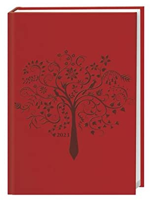 Terminer A6 2023. Roter Terminkalender mit geprägtem Kunstledereinband. Buch-Kalender mit praktischen Infos und Zitaten. Taschenkalender 2023 zum Planen von Terminen