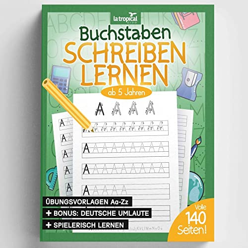 Buchstaben schreiben lernen ab 5 Jahren: Mein ABC - Übungsheft für Kinder mit tollen Druckschriftvorlagen zum Üben und Lernen für Mädchen und Jungen ... den Schulanfang und der Vorschule, Band 2)