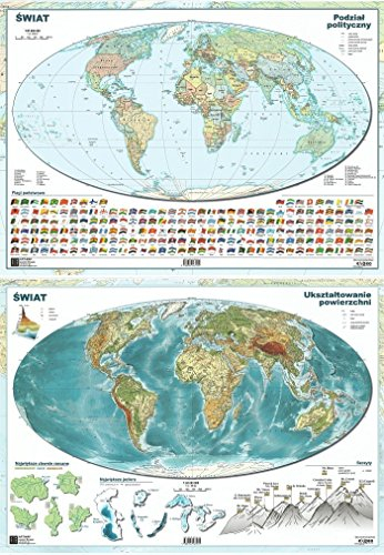 Mapa Swiata A2 uksztaltowanie powierzchni/polityczna dwustronna scienna