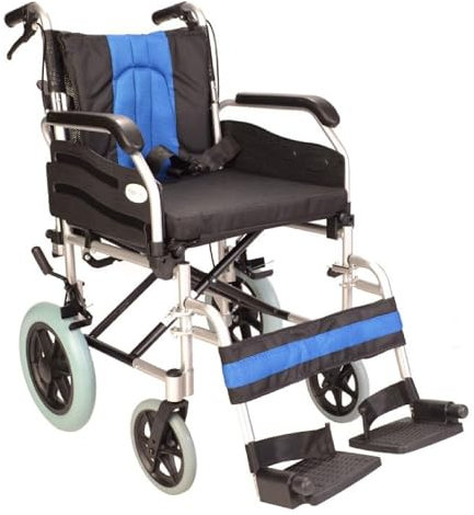 Lightweight Folding Deluxe Aluminium Transit Wheelchair with handbrakes ECTR02-18