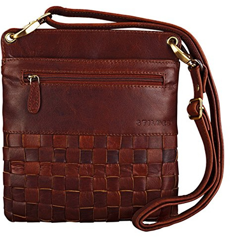 STILORD Sophie Schultertasche Damen klein Leder Handtasche Moderne Umhängetasche geflochten Freizeittasche Vintage Abendtasche Ausgehtasche Echtleder Farbe:Siena - braun