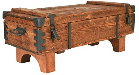 Alte Truhe Kiste Tisch Shabby Chic Holztruhe Couchtisch, Sofatisch im antiken Stil mit Stauraum and Deckel, Vintage-Stil Kaffeetisch aus Massivholz, 39 cm Höhe / 41 cm Tiefe / 97 cm Breite