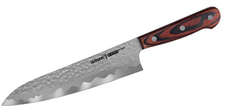 Samura KAIJU Professionnel Japonais Couteau de Chef avec acier inoxydable japonais martelé Niello et longue lame de 8.3/210mm. Dureté 59 HRC