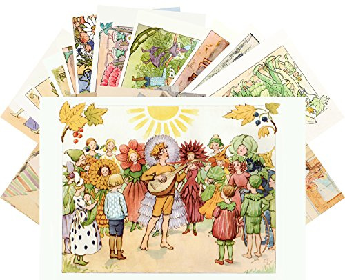 Tarjeta Postale Set 24pcs Family Life and Garden People by Elsa Beskow Vintage Kids Book Illustration Art