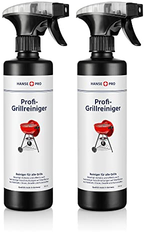 Hanse Pro Profi-Grillreiniger, 2 x 500 ml I löst hartnäckige Verkrustungen und Rückstände I für Grillrost, Herdplatten, Öfen, Dunstabzugshauben I optimal für Edelstahl Grillrost-Reiniger