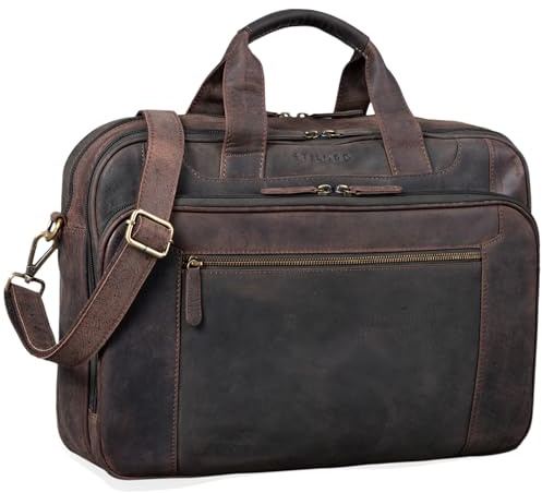 STILORD Herren-Businesstasche aus Leder braun - große 15,6 Zoll Laptoptasche - Männer-Aktentasche - Vintage Umhängetasche aus Rindsleder Nelson