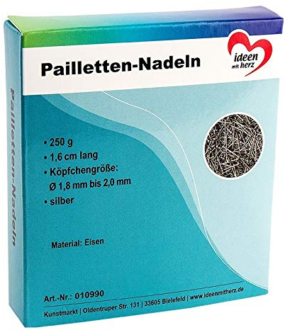 Ideen mit Herz Stecknadeln, 16mm, Köpfchen: Ø 1,8-2,0mm, Silber, 250g