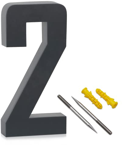Lukadria Hausnummer 2 - rostfreie 3D-Zahl für die Hauswand - witterungsbeständige Haus-Nummer aus Edelstahl V2A - 20 cm - Farbe Anthrazit-Grau RAL7016