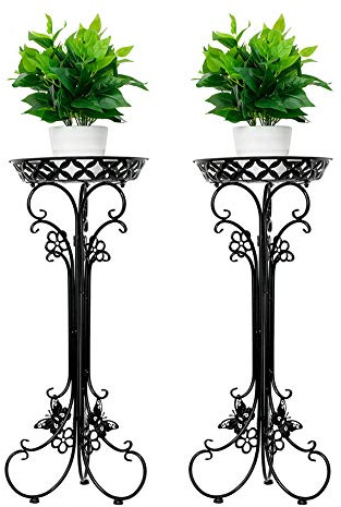 Blumenständer Schwarz,Pflanzenständer Weiß,blumenstand Metall, 2er Set - Pflanzenständer für Blumen innen,blumentrepp deko, Blumentopfhalter Rack - Modernen Design Runden Blumenturm Ständer