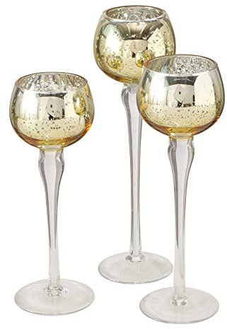 Windlicht Minou Deko Vase Glas lackiert Gold H 18-22 cm 3er Set