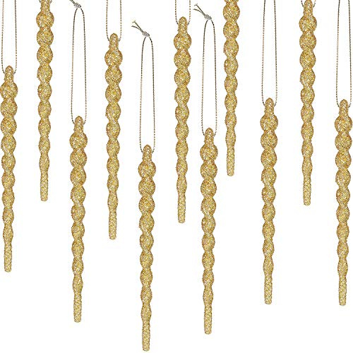 30 Stücke Acryl Eiszapfen 5,12 Zoll Verdrehte Acryl Eiszapfen Weihnachten Ornaments Eiszapfen Dekorationen Weihnachtsbaum Urlaub Weihnachten Party Hochzeit Hängen (Gold) | Verdrehte Kunststoff-Eiszapfen Ornamente Weihnachtsbaum hängende Dekoration und Urlaub Xmas Party Hochzeit Silberschnur