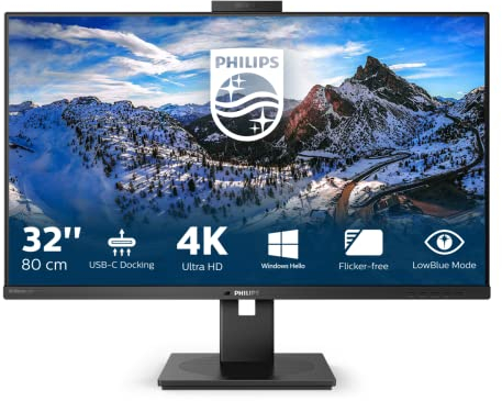 Philips 329P1H - 32 Zoll UHD USB-C Docking Monitor, Webcam, höhenverstellbar (3840x2160, 60 Hz, HDMI 2.0, DisplayPort, USB-C, RJ45, USB Hub) schwarz