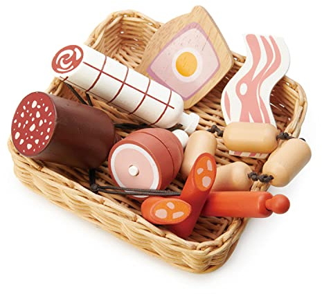 Tender Leaf Toys Charcuterie Basket - Lekmat i en korgkorg perfekt för barn shopping dag rollspel och låtsaslek