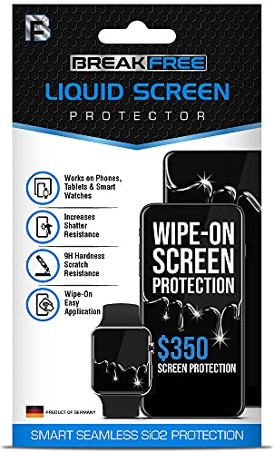 BREAK FREE Liquid Glass Screen Protector With $350 Coverage | Wipe On Shatter and Scratch Resistant Nano Protection for All Phones Tablets and Smart Watches - Universal Fits All
